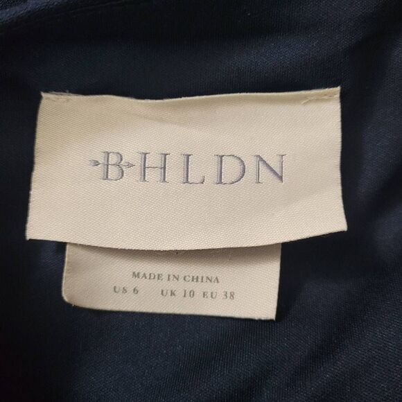 BHLDN Klara Crepe Maxi Dress Gown Sz 6 Navy Blue Halter Crisscross Bridesmaid - Picture 7 of 13